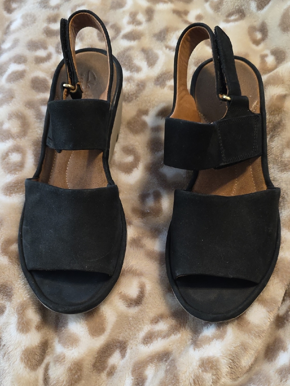 Clarks Black Suede Open-Toe Slingback Sandals